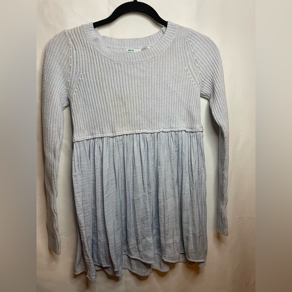 Urban Outfitters Kimchi Blue Knit Babydoll Pleated Peplum Sweater Baby Blue Y022